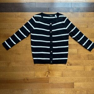 NWT Women’s Tahari Black, White, and Grey Striped Button Up Sweater